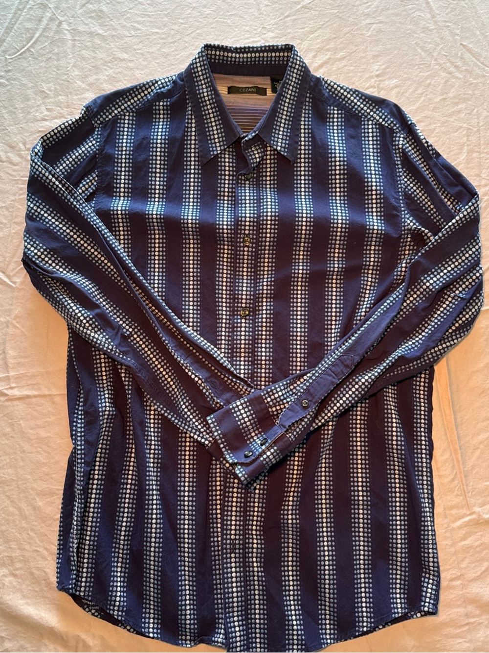 Cezani Navy and White Dot-Stripe Dress Shirt